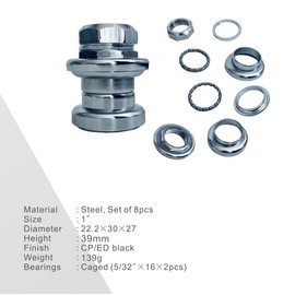 AUTES 1" Threaded Bicycle Headset Combo 8pcs, Front Bike Fork Bowl Set for Mountain Bike/MTB Road Bike