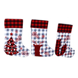 3pcs Christmas Stockings Innovative Cartoon Exquisite Plaid Xmas Stockings Set for Family Holiday Xmas Party Decorations