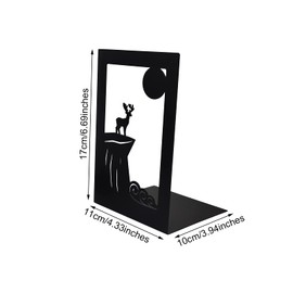 Enyuwlcm Metal Bookend Decorative Book End Shelves Holder with Nonskid Base 1 Pair Deer Black