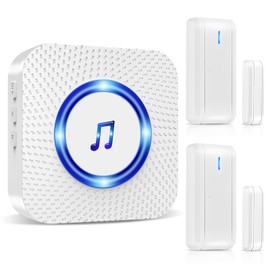 Wireless Magnetic Door Sensor 600Ft Operating Range 58 Chimes Adjustable Volume with Mute Mode LED Indicators 1 Plug-in Receiver 2 Magnetic Door Alarm Sensor for Home Store Office Security White