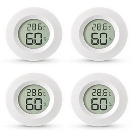 GOODCHI ミニ湿度計＆温度計 4本セット デジタル温度計 爬虫類 粘着/嵌入使用可能 家庭 飼育室 花屋部屋用 電池付き (ホワイト)