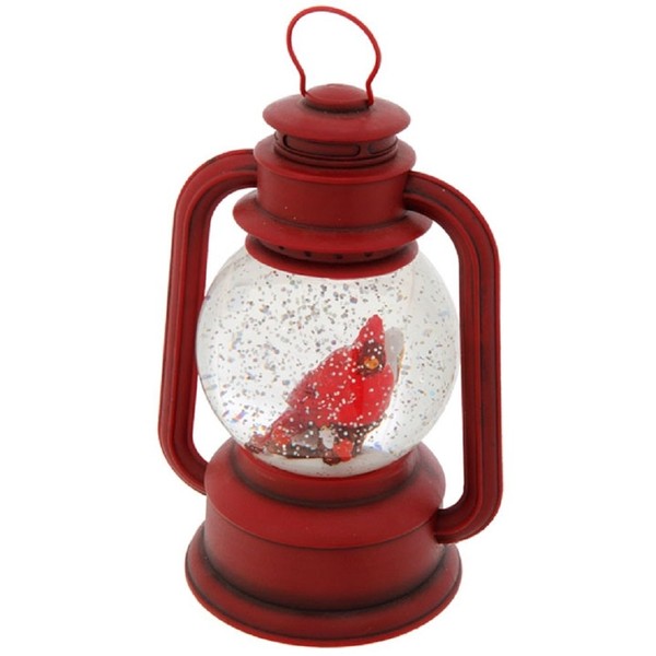 Raz Imports 9.5" Red Lighted Lantern with Cardinal Bird in Continuous Swirling Glitter Snowglobe Decor, 9.5 Inch, Battery Operated