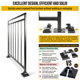 Epcee 2pcs Post 1" Aluminum Deck Post Base Cover, Post Skirt, Handrail, Stair, Porch, Deck Railing Base Brackets Covers (Black)