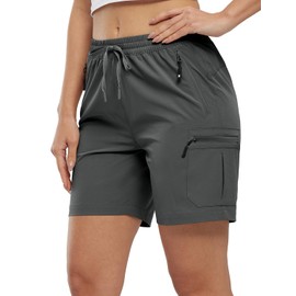 BASUDAM Women's Athletic Shorts Quick Dry Cargo Lightweight Zipper Pockets Summer Outdoor Hiking Running Dark Grey L