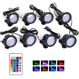 SHOYO Pond Lights, Color Changing Spotlights Underwater LED Pond Fountain Lights IP68 Waterproof RGB Multi-Color Memory Dim Adjustable Yard Spot Light 8 in Set