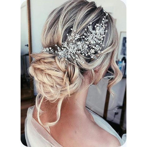 Deniferymakeup Wedding Hair accessories Crystal Bridal Headband Bridal Hair Vine Rose Gold Wedding Headpiece Bridal Hair Pieces Gold Crystal Crown Tiara (Silver)