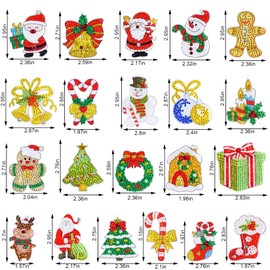 Poualss 21 Pieces Christmas DIY Diamond Key Chain Rhinestone 5D DIY Diamond Key Chain Painting Key Chain Hanging Ornament for Christmas Decor DIY Arts Crafts