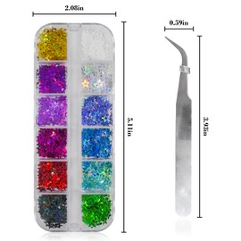 LoveOurHome 4 Boxes Iirdescent Aurora Nail Glitter Powder Hographic Star Heart Flower Nails Flakes Confetti Sequins Manicure Accessories for Resin Crafts Makeup Nails