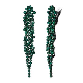 EVER FAITH Austrian Crystal Statement Clip-on Earring, Costume Jewelry Art Deco Banquet Prom Chandelier Long Dangle Earrings for Women Green Black-Tone