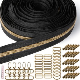 Sonekin Zip, 9 m Continuous Zip with Zip, 25 Pieces Zip Sliders, 30 Pieces Metal Accessories for Sewing Handbags, Suitable for Sewing and Crafts (Bronze)