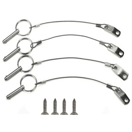 NRC&XRC Bimini Top Pin Quick Release Pin 1/4" Diameter w/Lanyard Prevents Loss, All 316 Stainless Steel, Marine Hardware 4 Pack