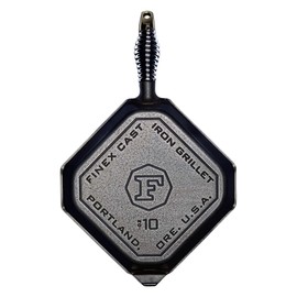 FINEX Pre-Seasoned Cast Iron 10 Inch Grill Pan with Ergonomic Spring Handles