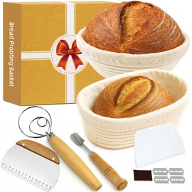 RAYFARMO Sourdough Starter Kit, 9" and 10" Bread Proofing Basket, Bread Baking Supplies for Homemade Sourdough Bread Making, Sour Dough Starter Kits & Tools