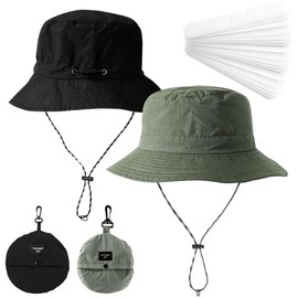 VEGCOO 2 Pack Safari Hat, Foldable Waterproof Sun Protection Fishing Hats for Men Women with 20 Sweat Band Liner for Hiking, Fishing, Fashionable Wear