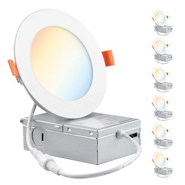 PARMIDA (6 Pack) 4 Inch Dimmable 5CCT Ultra-Thin LED Recessed Ceiling Light with Junction Box, 5 Color Selectable 2700K/3000K/3500K/4000K/5000K, 9W, Canless Wafer Slim Panel Downlight, IC Rated, ETL
