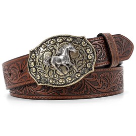 SANSTHS Cowboy Belts for Men Women Western Buckle Belt Cowboy Cowgirl Embossed Leather Belt for Jeans Christmas Gifts Belt