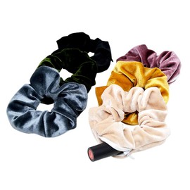 Velvet Scrunchy Hair Elastic with Zipper Pocket, 6-piece Set, Hair Accessory, Elegant, Adult Women, Women's, Hair Access, Commute, Present, Storage Pouch Included