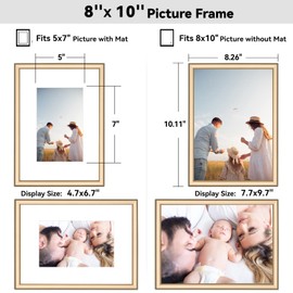 8x10 Picture Frame, Brass Brushed Thin Metal Aluminum Photo Frame with HD Glass, Fit 5x7 with Mat or 8 x 10 without Mat, for Table and Wall, 1 Pack