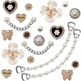 20 Pcs Bling Shoe Charms for Women, Plastic Flower Pearl Chain Shoes Accessories, Cute Butterfly Shoe Charms, DIY Shoe Decoration Charms for Women Girls Birthday Party Christmas Gifts