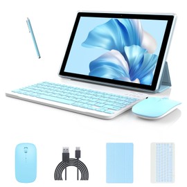 Tablet Android 15, 10 inch 2 in 1 Tablets with Keyboard/Case/Mouse/Stylus, 8GB RAM+64GB ROM+1TB Expand Tablet, 1280 * 800 IPS Touch Screen Tablet Computer, 2.4G/5G WiFi 6 BT 5.0, Long Battery Life