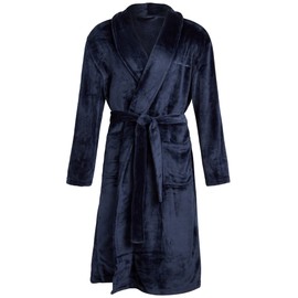 Eddie Bauer Mens' Plush Bathrobe- Soft Fleece Spa Bath Robe with 2 External Pockets and Belt for Men, Size Small-Medium, Navy