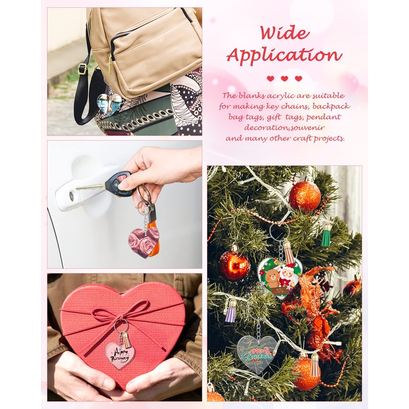 YETOOME Acrylic Heart Keychain Blanks, 120 Pcs Clear Heart Keychains