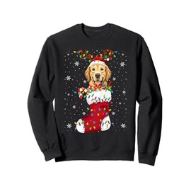 Santa Golden Retriever Puppy Dog In Socks Xmas Tree Lights Sweatshirt