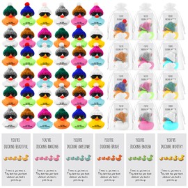 Liliful 36 Set Inspirational Mini Rubber Ducks with Glasses You Are Awesome Sign Thank You Gift Employee Teacher Appreciation Gift You're Great Kind Cheer up Cards Christmas Gift for Team Coworker