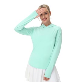isnowood UPF 50+ Rash Guard for Women, SPF UV Sun Protection Long Sleeve Shirts, Lightweight Hiking Running Outdoor Workout Tops Mint Green