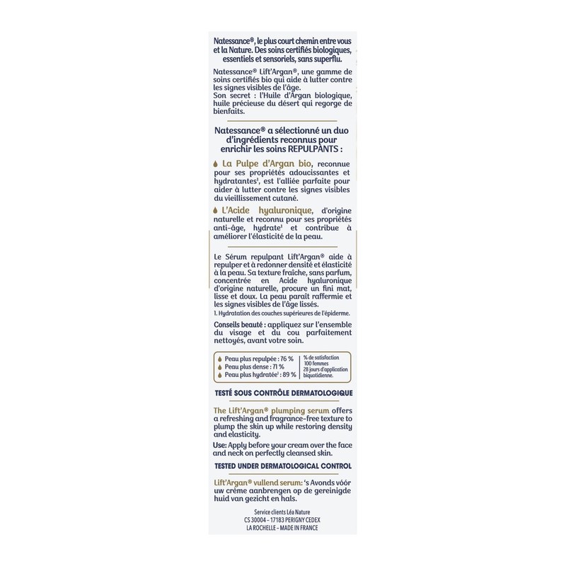 Natessance - Repulpant Serum - Lift'Argan - Cosmebio Certified -