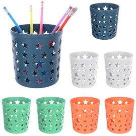ULELE 8 Pcs Pencil Holder Cup Hollow Star Pencil Pots Plastic Multifunction Desk Organiser Makeup Brush Tidy Organizer Large Capacity Cylinder Pen Pots for Desk Office School Classroom Home Supplies