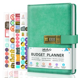 WEMATE Budget Planner 2024 with Lock, Monthly Budget Book with Expense Tracker Notebook, Undated Financial Planner to Manage Your Money, A5 Leather Account & Budget Book, Green