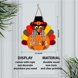 Give Thanks Thanksgiving Turkey Wooden Sign Wall Decor, Fall Thanksgiving Welcome Wood Hanging Door Signs Decorations for Home Office Kitchen Front Door