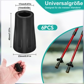 Rubber Buffer for Hiking Poles [Pack of 6], Professional Hiking Pole Attachment Set for Nordic Walking Poles, Black, 11 mm for Leki Rubber Buffers, Replacement Rubber Buffer for Trekking/Urban Walking