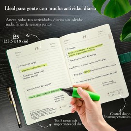 B5 REGAL Diary 2025 Day to Page Vegan Leather Hard Cover with Liquid Ink Ballpoint Pen Yellow Folio for Long Notes Professional Daily Planner for 365 Days 25.5 x 18 cm