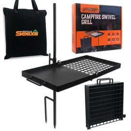 Adventure Seeka 24" Heavy Duty Folding Campfire Grill, Compact Swivel Grill Design, Grate & Griddle for Campfire Cooking, Australian Owned