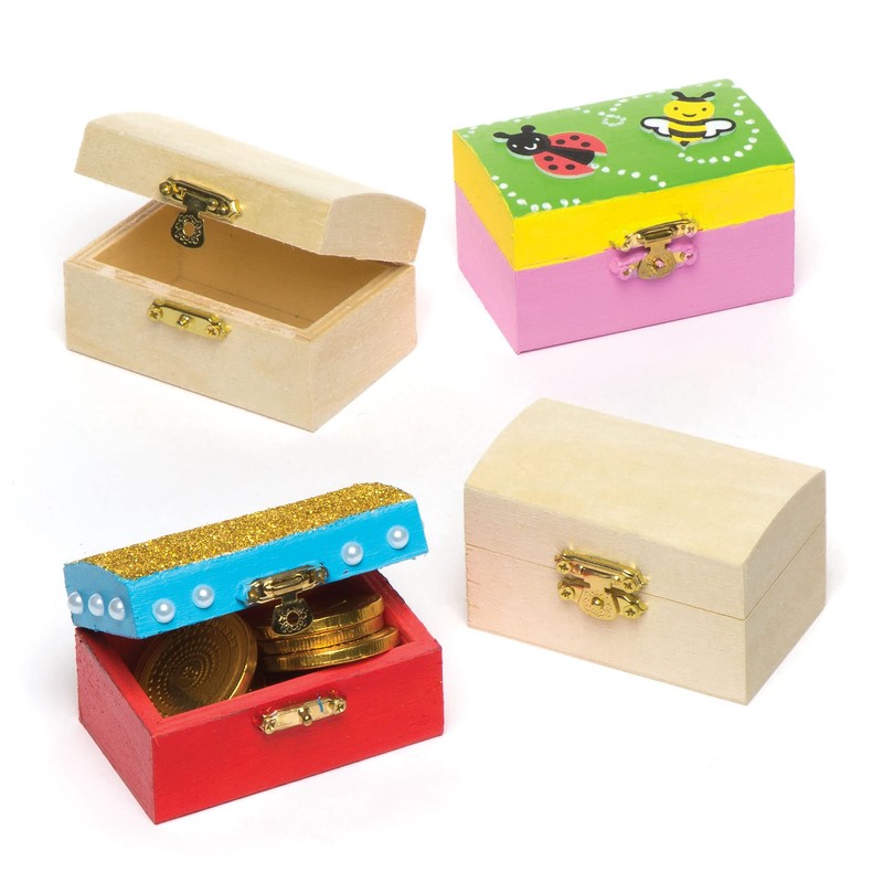 Baker Ross ET127 Mini Wooden Jewellery Box Treasure Chests, Creative