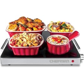 Chefman Compact Glass top Warming Tray with Adjustable Temperature Control-Black