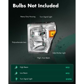 SCITOO Pair Headlight Assembly Fits 2011-2016 for ford F250 F350 F450 F550 Super Duty Headlights Chrome Housing with Amber Reflector, BC3Z13008E BC3Z13008F FO2502290 FO2503290 (Bulbs Not Included)