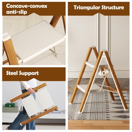 Taranta 2 Step Ladder,Aluminum Lightweight Folding 2 Step Stool with Anti-Slip Wide Pedal, 330lbs Capacity Step Ladder for Household,Kitchen,Office - White Woodgrain