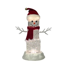 MOMENTS IN TIME 11.3“H Acrylic Ice Cube Snowman - LED Lights, Water Spinning Glitter, Battery Operated