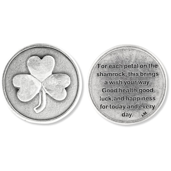 Pack of 3 - Shamrock 3 Three Leaf Clover Good Luck Pocket Token Charm Coin with Prayer for Health and Happiness, Catholic Coin St. Patrick's Day