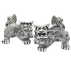 Okinawa Souvenir Shisa Figurine Mini Entrance Gold/Silver Lion Shisa Side (Silver)