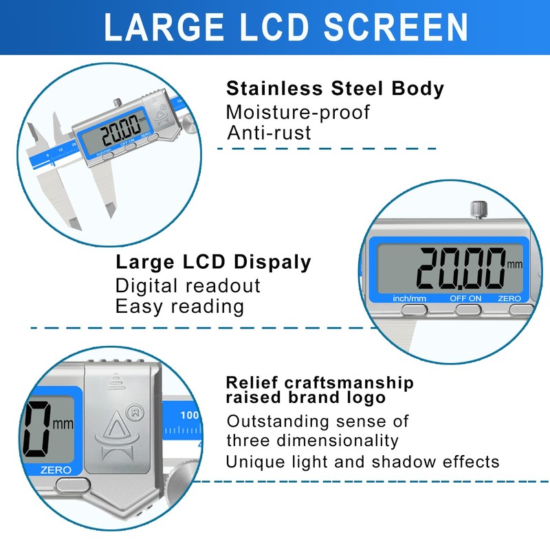 ACEMETER Digital Caliper 6 Inch Measuring Tool Stainless Steel Vernier
