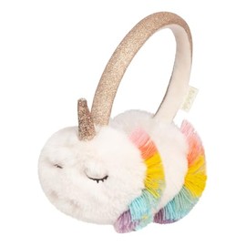 Ear Muffs for Girls Kids White Unicorn Winter Ear Warmers Outdoor Adjustable Fluffy Ear Covers, Colorful Hair, M