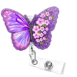 Soleebee Purple Butterfly Nurse Badge Reel, Cute Bling Retractable Badge Holder, ID Badge Clip with Swivel Alligator Clip for Student RN LPN CNA MA Medical Worker Teacher Doctor, Nurse Gifts