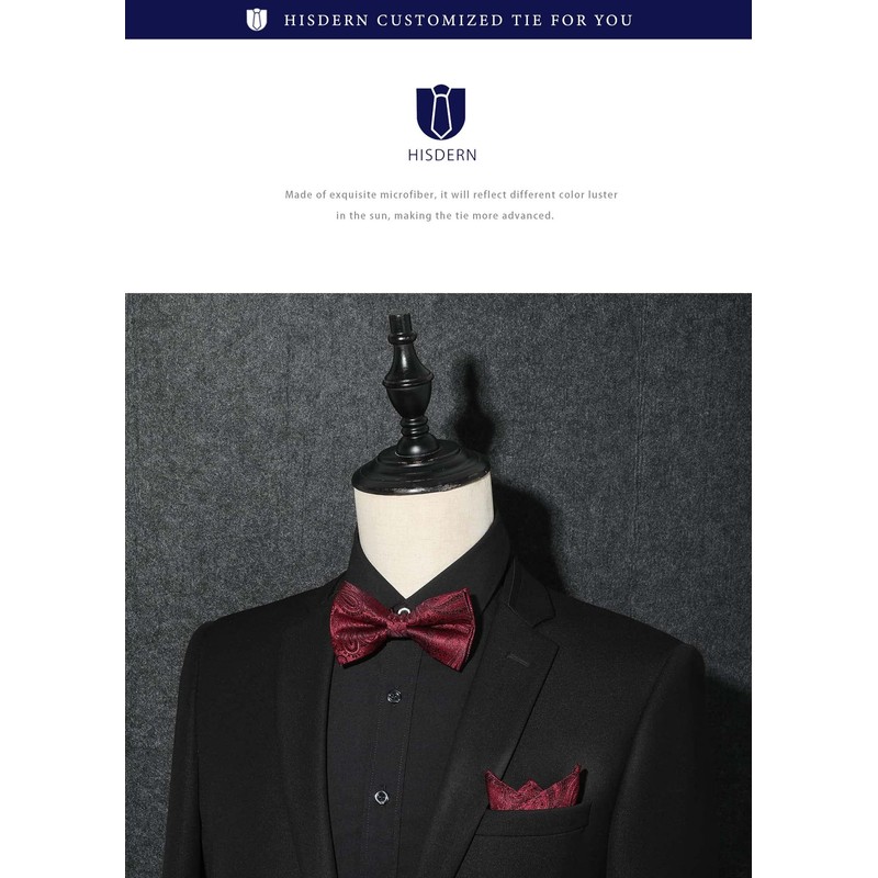 HISDERN Men's Bowtie, One-Touch Bowtie, with Chief, Adult, Weddings, Hook