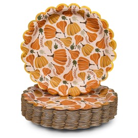 Confettiville Thanksgiving Paper Plates, 50-Count Disposable Thanksgiving Dinner Plates, Scalloped, Party Supplies, Pumpkins, Peach