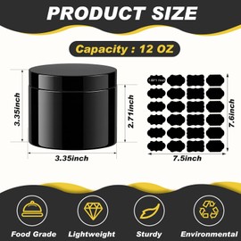 24 Pack 12 oz Black Plastic Jars with Black Lids, Empty Cosmetic Containers