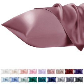 Vielit Set of 2 Satin Cushion Covers 40 x 80 cm with Zip, Soft Like a Silk Pillowcase, Suitable for Curly Hair, Satin Pillowcases, Pink Cushion Cover